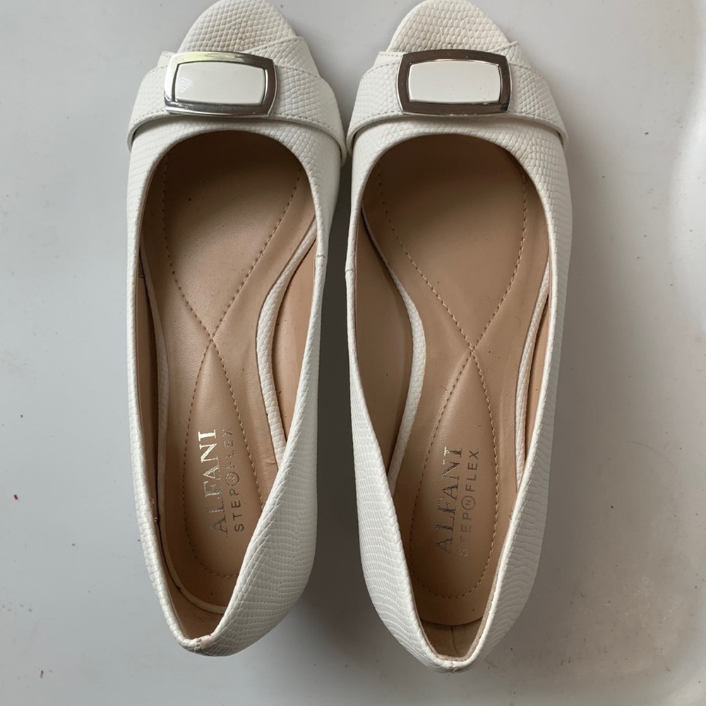 Peep-Toe, White, Alfani Wedge